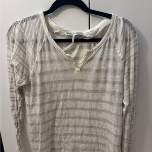 Splendid x Scoop Women's Beige Striped Long Sleeve Top